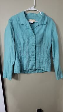 Norm Thompson Turquoise Linen Jacket Women’s Aqua Lightweight Blazer M